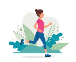 Mujer corriendo en el parque. vector