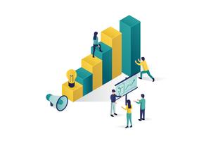 isometric vector illustration a group of people characters are preparing a business project start up