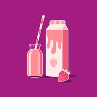 Strawberry Milk in a Bottle and Carton vector