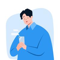 Young man texting message on smartphone vector