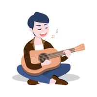 Feliz joven tocando la guitarra y cantar una canción, aislado sobre fondo blanco. vector