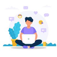 Man sitting with a laptop. vector
