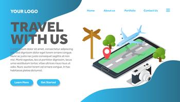 isometric road traveling illustration website landing page vector