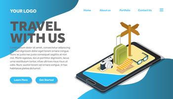 isometric iPhone traveling illustration website landing page vector