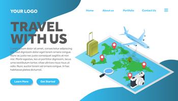 isometric map of travel illustration website landing page vector