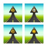 Arrow shaped road with dollar coin rising into sky vector
