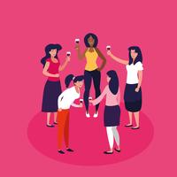 women in a circle celebrating party avatar character vector