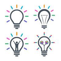 Bulb icons with colorful light beams vector