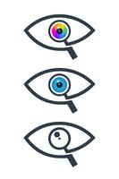 Eye icons with magnifying glass vector