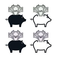 Piggy bank icons with banknotes vector