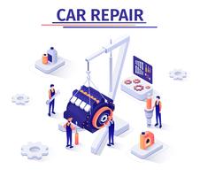 Promotion Banner with Engine Repairing Process vector