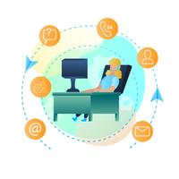 Illustration Girl Sitting Computer Online Service vector
