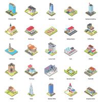  Buildings Isometric Icons Set vector