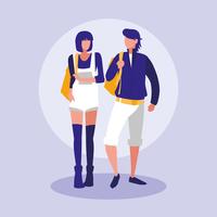 young couple modeling with handbags vector