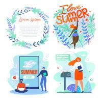 Set Poster is Written I Love Summer, Lettering. vector