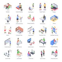 Teacher Children and School Isometric Icons Set vector