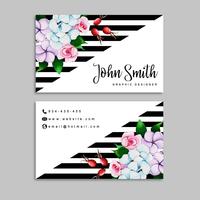 Watercolor Floral Visiting Card with Stripes vector