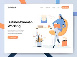 Landing page template of Businesswoman Working on Desk  vector