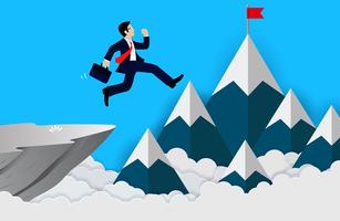 Businessman jumps from the cliff to achieve business finance success