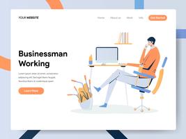 Landing page template of Businessman Working on Desk  vector