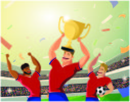 Equipo de fútbol ganador con Copa de campeón