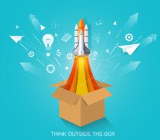 think outside the box. space shuttle launch to the sky.  vector