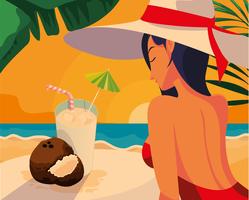 woman with cocktails at the beach vector