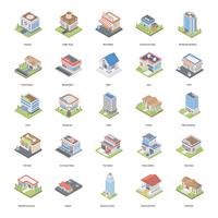 Pack de iconos isométricos de edificios vector