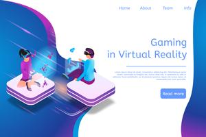 Isometric Banner Gaming in Virtual Reality in 3d vector