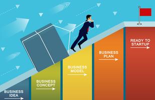 Businessmen pulling the concrete up the slope on bar graph vector