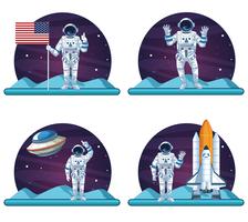 Astronaut and galaxy set of scenarios vector