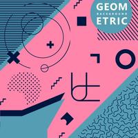 Pink and blue trendy geometric shapes memphis hipster background vector