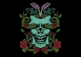 skull with roses decoration vector