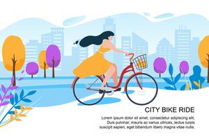 Chica Dibujos Animados Feliz Ciclista Paseo Bicicleta Calle Ciudad vector