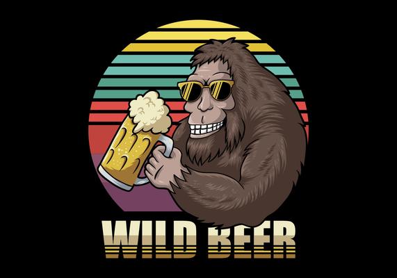 Retro Bigfoot holding beer