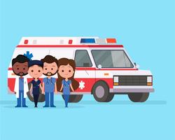 Ambulancia con personajes vector