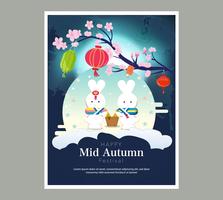 Chuseok banner design.persimmon tree en fondo de vista de luna llena. vector