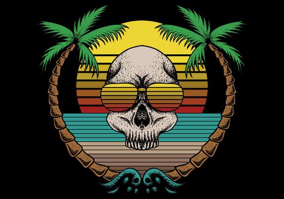 retro skull and beach scene