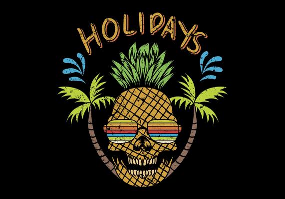 skull pineapple with holidays text