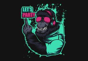 gorilla wearing headphones vector