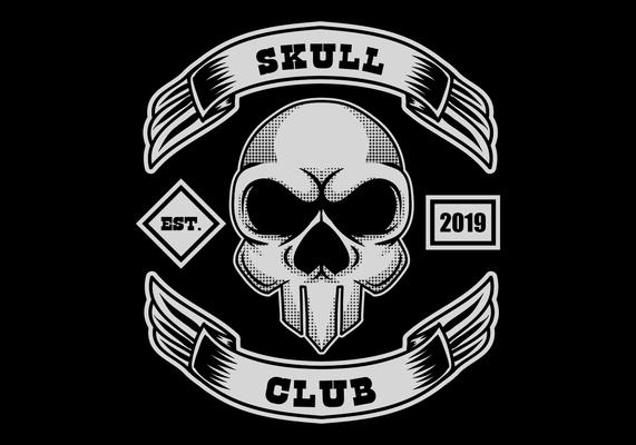 Skull with two banners