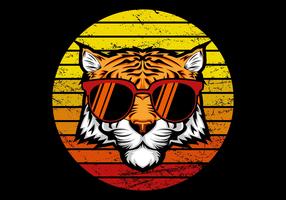 Retro Tiger in Front of Sunset vector