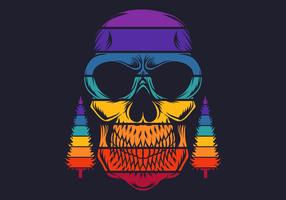 Calavera colorida retro con pinos vector