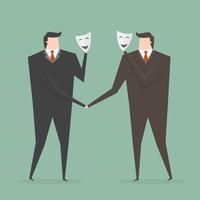 Business Men Shaking Hands Hiding Behind Mask