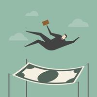 Businessman falling into a financial safety net vector
