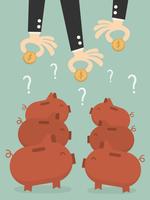 Business men's hands putting coins into piggy banks