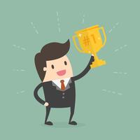 Businessman Holding a Trophy. vector