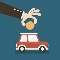 Hand putting coin into car shaped piggy bank vector