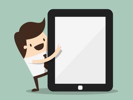 Businessman pointing to the screen of a tablet vector