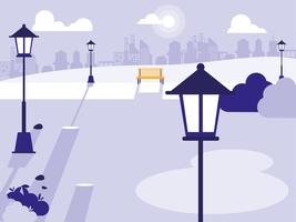 scene park with lamps and benches  vector